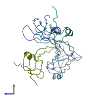 PDB entry 3rd4 coloured by chain, side view.