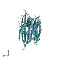 PDB entry 3rd6 coloured by chain, side view.