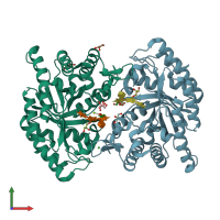 PDB entry 3rdk coloured by chain, front view.