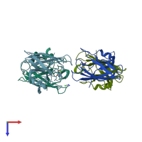 PDB entry 3re0 coloured by chain, top view.