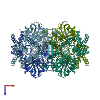PDB entry 3re8 coloured by chain, top view.