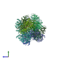 PDB entry 3red coloured by chain, side view.
