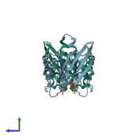 PDB entry 3reg coloured by chain, side view.