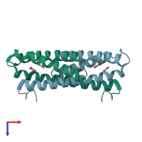 PDB entry 3rem coloured by chain, top view.