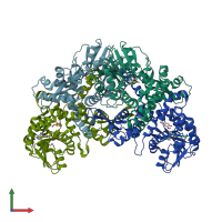 PDB entry 3reo coloured by chain, front view.