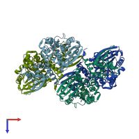 PDB entry 3reo coloured by chain, top view.