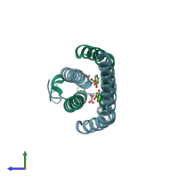 PDB entry 3ret coloured by chain, side view.