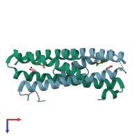 PDB entry 3ret coloured by chain, top view.
