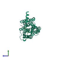 PDB entry 3rey coloured by chain, side view.