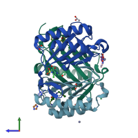 PDB entry 3rf4 coloured by chain, side view.