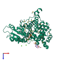 PDB entry 3rf7 coloured by chain, top view.