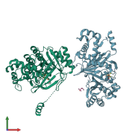 PDB entry 3rf9 coloured by chain, front view.