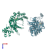 PDB entry 3rf9 coloured by chain, top view.