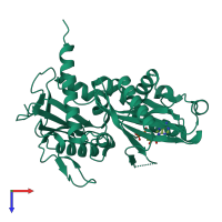 PDB entry 3rfc coloured by chain, top view.