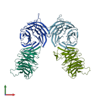 PDB entry 3rfh coloured by chain, front view.