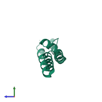 PDB entry 3rfi coloured by chain, side view.