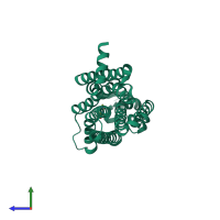 Monomeric assembly 1 of PDB entry 3rfm coloured by chemically distinct molecules, side view.
