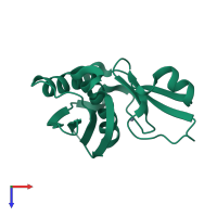 PDB entry 3rfn coloured by chain, top view.