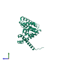 PDB entry 3rfw coloured by chain, side view.