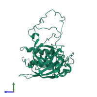 PDB entry 3rfy coloured by chain, side view.