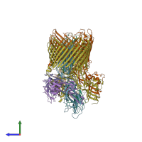 PDB entry 3rfz coloured by chain, side view.