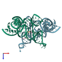 PDB entry 3rg5 coloured by chain, top view.