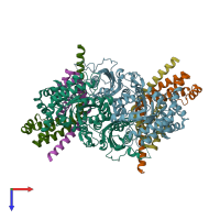 PDB entry 3rg6 coloured by chain, top view.