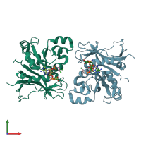 PDB entry 3rg9 coloured by chain, front view.