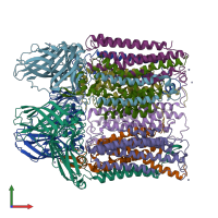 PDB entry 3rgb coloured by chain, front view.