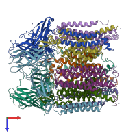 PDB entry 3rgb coloured by chain, top view.