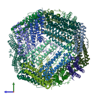 PDB entry 3rgd coloured by chain, side view.