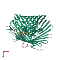 PDB entry 3rgn coloured by chain, top view.