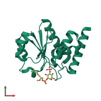 PDB entry 3rgq coloured by chain, front view.