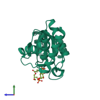 PDB entry 3rgq coloured by chain, side view.