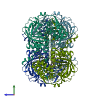 PDB entry 3rgs coloured by chain, side view.