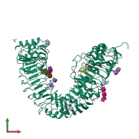 PDB entry 3rgz coloured by chain, front view.