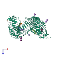 PDB entry 3rgz coloured by chain, top view.