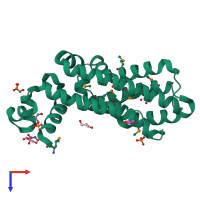 PDB entry 3rh2 coloured by chain, top view.