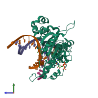 PDB entry 3rh6 coloured by chain, side view.