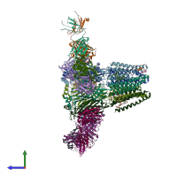 PDB entry 3rhw coloured by chain, side view.