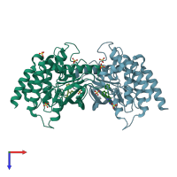 PDB entry 3ri1 coloured by chain, top view.