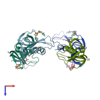 PDB entry 3rid coloured by chain, top view.