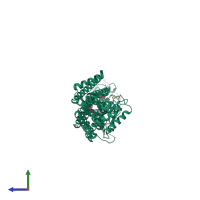 PDB entry 3rip coloured by chain, side view.