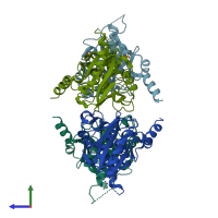 PDB entry 3ris coloured by chain, side view.