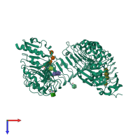 PDB entry 3riz coloured by chain, top view.