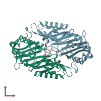 PDB entry 3rj4 coloured by chain, front view.