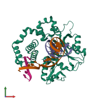 PDB entry 3rji coloured by chain, front view.