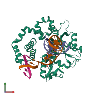 PDB entry 3rjk coloured by chain, front view.