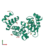 PDB entry 3rjv coloured by chain, front view.