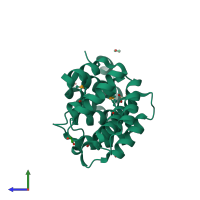 PDB entry 3rjv coloured by chain, side view.